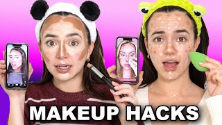 Testing Out Tik Tok Makeup Hacks  Merrell Twins [upl. by Enitsugua]