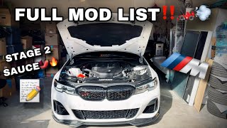 FULL MOD LIST ON MY STAGE 2 TUNED BMW M340I‼️ EVERYTHING I GOT DONE🔥 [upl. by Yrkcaz]