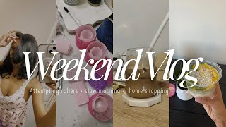 Girl therapy 🎀 Slow morning trying hair rollers diy face wax home shopping cleaning  more [upl. by Adnirol]