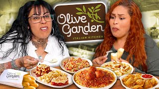 Mexican Moms Try the ENTIRE Olive Garden Menu [upl. by Yrallam547]