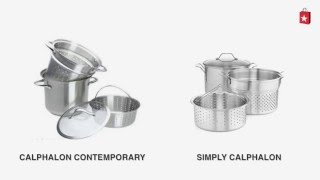 Calphalon Contemporary Stainless Steel 8Qt Covered MultiPot with Strainer and Steamer Inserts Com [upl. by Clo]