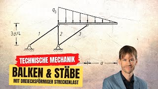 Balken auf Stäben unter Streckenlast Statik Technische Mechanik [upl. by Gunas]