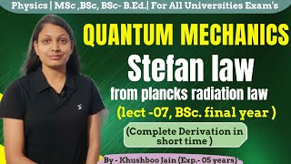 Stefans law from plancks radiation law  lect07  quantum mechanics physics [upl. by Felisha]