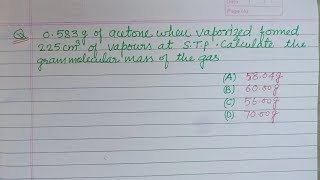 0583 of acetone when vaporized formed 225 cm³ of vapours at STP   neet chemistry  mole concept [upl. by Garges]