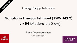 Telemann  Sonata in F major 1st movt ♩84 Moderately Slow Piano Accompaniment with metronome [upl. by Skill342]