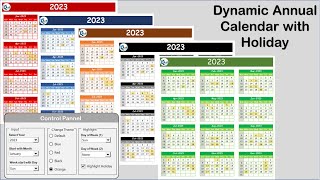 Free Dynamic Annual Calendar with Holiday and Control Panel [upl. by Einnep76]