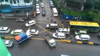 Traffic lorries cars in yangon Burma Myanmar [upl. by Dabbs]