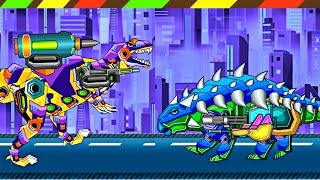 DINOSAUR ROBOT WARS ANKYLOSAURUS VS THEROPOD SPINOSAURUS BRACHIOSAURUS amp TRICERATOPS amp TREX [upl. by Caddaric]