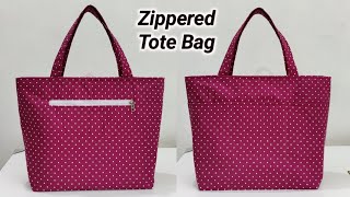 DIY Zippered Shopping bag with 5 Pockets  Easy Sewing Tutorial  Tote Bag  Cloth bag making  Bags [upl. by Anilehs]