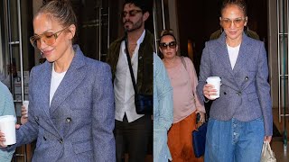 Jennifer Lopez Leaves her NYC hotel with her wedding rings on [upl. by Sitoiyanap]