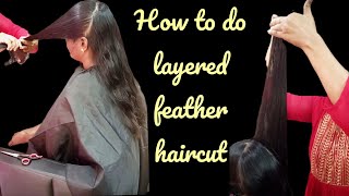 How to do layered feather hair cutlayer cutfeather with layer haircut [upl. by Amikat901]