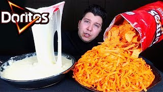 Super Cheesy Doritos Fettuccine Alfredo Noodles • MUKBANG [upl. by Lativa]