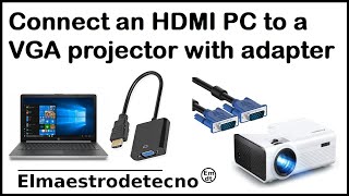 How to connect a VGA projector with an HDMI computer HDMIVGA port adapter [upl. by Aliet]