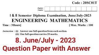 diploma maths question paper june july 2023 with answers  20SC01T  C 20 Syllabus  dte [upl. by Ylatfen]