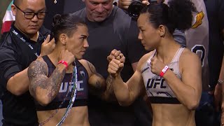 Jéssica Andrade vs Yan Xiaonan  Weighin FaceOff  UFC 288 Sterling vs Cejudo  rWMMA [upl. by Dash]