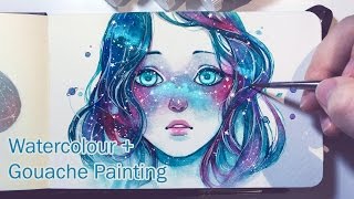 Starred Freckles  Watercolor  Gouache Painting Timelapse [upl. by Azirb]