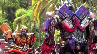 Optimus Prime amp Bumblebee walk the red carpet at Transformers The Ride grand opening [upl. by Sherurd988]