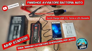 FNNEMGE Car Jump Starter Avviatore a batteria 1500A 18000 MAH 12 V messa in moto auto  powerbank [upl. by Paderna855]