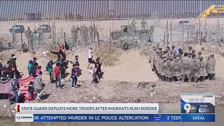 Tensions at border between migrants Texas National Guard [upl. by Ellinej]