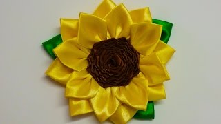 DIY Kanzashi sunflower how to make kanzashi flower diy flores de cinta [upl. by Held]