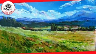 How to Paint a Landscape with acrylics step by step SUBTITLED [upl. by Esylla]