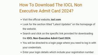 IOCL Non Executive Admit Card 2024 [upl. by Edahsalof]