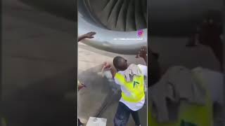 Airport Worker Uses Engine Cowling As Drums funny aviation shorts [upl. by Leta952]