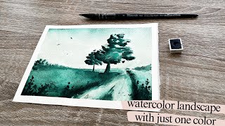 Watercolor Landscape Painting for Beginners  Monochrome Tutorial [upl. by Eibrad]