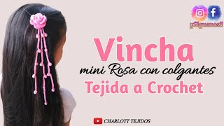 Vincha Rosa con colgantes🌹Tejida a Crochet Idea innovadora para generar muy buenos ingresos [upl. by Harihs]