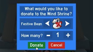 Donating a Festive Bean to The Wind Shrine  Bee Swarm Simulator [upl. by Eirrac447]