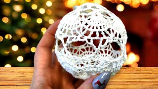 Koronkowa bombka na szydełku krok po kroku  Crochet Christmas ornament lace ball step by step [upl. by Anialram]