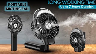 Portable Handheld Misting Fan 3000mAh Rechargeable Battery Operated Spray Water Mist Fan Outdoors [upl. by Frederich]