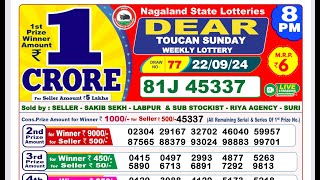 DEAR LOTTERY RESULT 8PM 22092024 NAGALAND LOTTERY RESULT [upl. by Vetter]