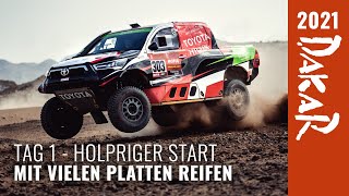 Inside Dakar 2021 Tag 1 Holpriger Start mit vielen platten Reifen [upl. by Ortrud]