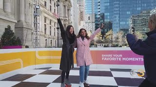 Chandler Lutz Llarisa Abreu Get Sneak Preview Of Roller Skating Rink At Dilworth Park [upl. by Rombert]