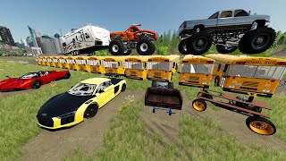 Stuntman Challenge with Monster Trucks and Racecars  Farming Simulator 22 [upl. by Dnana]