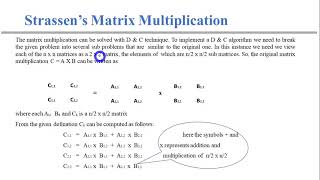 Strassens matrix multiplication in DAA  Strassen matrix multiplication [upl. by Hoopen]