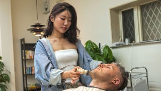 💈ASMR Cute Japanese Female Barber Ayumi Gave Me Haircut Shave and Relaxing Shampoo  Viaggi 22 [upl. by Anadroj]