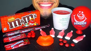 ASMR RED CANDY EATING ICEE SLUSHIE MUKBANG AIRHEADS MampMS TWIZZLERS EATING SHOW TALKING MOUTH SOUNDS [upl. by Montana461]