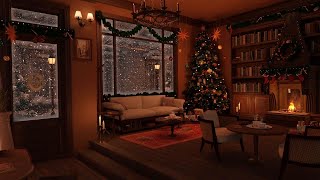 Christmas Bookstore Ambience with Muffled Christmas Music Coffee Sounds amp Fireplace [upl. by Scevo]