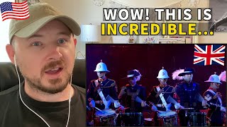 American Reacts to Royal Marines Corps of Drums VS Top Secret Drum Corps  EPIC Drum Battle [upl. by Roselane93]