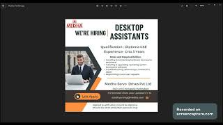 MedhaHiringDesktop Assistants  Diploma CSE Freshers [upl. by Amarillis]