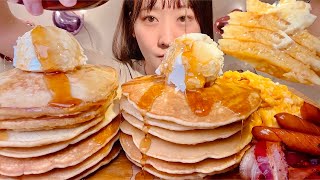 ASMR Pancakes【Mukbang Eating Sounds】【English subtitles】 [upl. by Ailedamla]