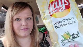 FOODIE FRIDAY  NEW Lays Smartfood Cheesy Popcorn Flavored Potato Chips Taste Test [upl. by Ayet718]