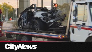 Four dead one rescued following fiery EV crash in Toronto [upl. by Tnias]