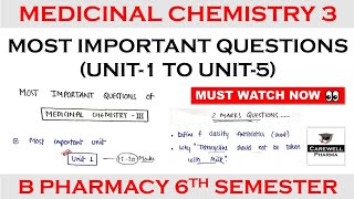 Medicinal Chemistry 6th semester Important Questions  Most Important Questions  Carewell Pharma [upl. by Borszcz]