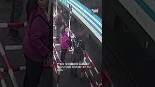 Man distracted on his phone just avoids being hit by a train 🚆 [upl. by Adnalue]