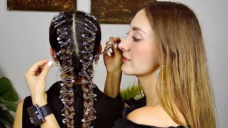 ASMR Perfectionist Tingly Safety Pin Braid Hairstyling  Parting Brushing Finishing Touch [upl. by Werdnael321]