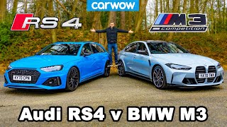 BMW M3 v Audi RS4 review amp 060mph 14mile brake and drift comparison [upl. by Rose]