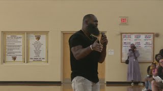 Former NFL player Andre Fluellen speaks to students at Annie Jo Gordon Community Learning Center [upl. by Kristal551]